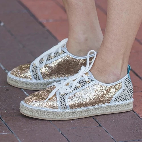 
            
                Load image into Gallery viewer, Glitter Gold Tennis Shoes
            
        