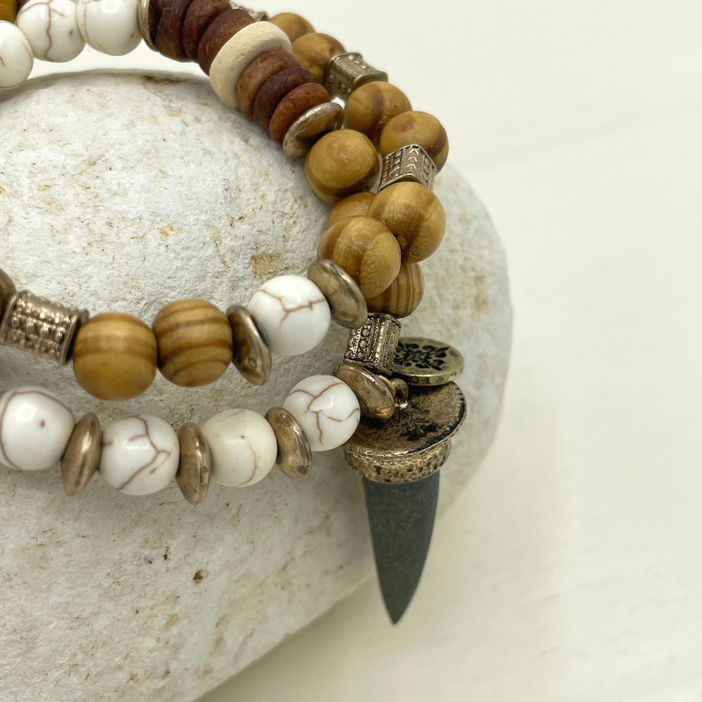 
            
                Load image into Gallery viewer, Wood and White Bracelet
            
        