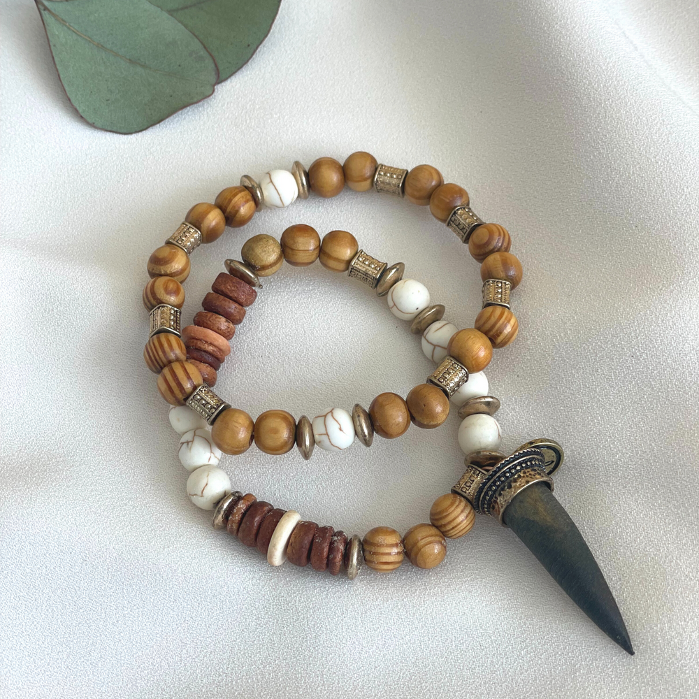 
            
                Load image into Gallery viewer, Wood and White Bracelet
            
        