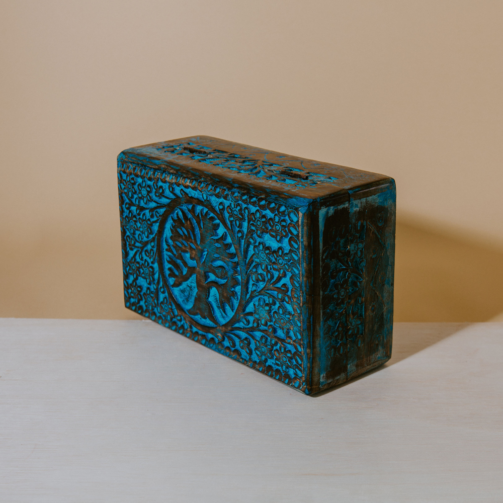TREE OF LIFE WOODEN BOX BLUE COLOR